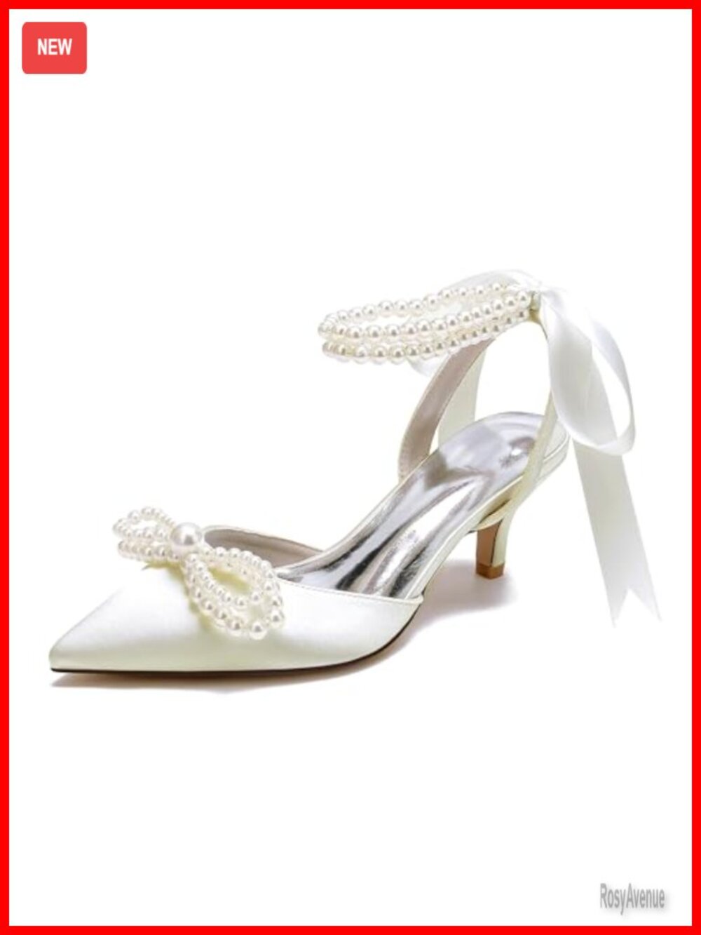 Satin Pointed Toe Slingback Kitten Heel Pumps with Pearl Bow